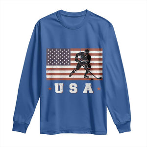 USA Flag Hockey Long Sleeve Shirt Patriotic Ice Hockey Player Retro Vintage TS02 Royal Blue Print Your Wear