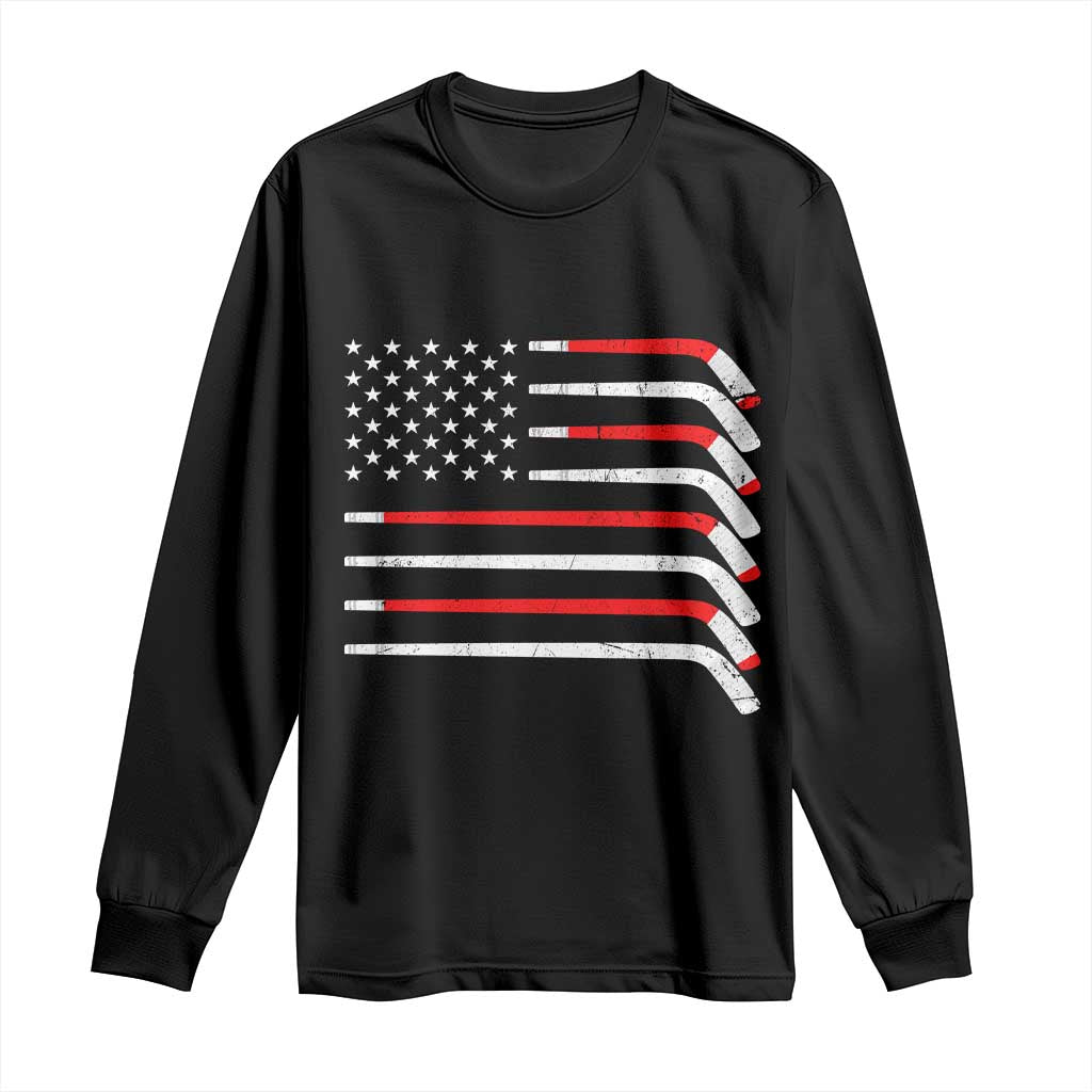 USA Flag Hockey Long Sleeve Shirt Patriotic Hockey Stick American Flags TS02 Black Print Your Wear