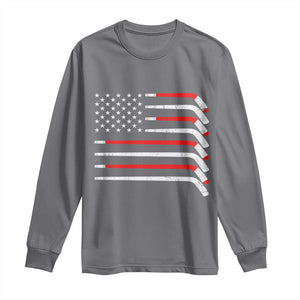 USA Flag Hockey Long Sleeve Shirt Patriotic Hockey Stick American Flags TS02 Charcoal Print Your Wear