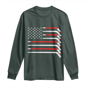 USA Flag Hockey Long Sleeve Shirt Patriotic Hockey Stick American Flags TS02 Dark Forest Green Print Your Wear