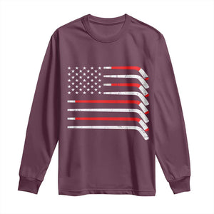 USA Flag Hockey Long Sleeve Shirt Patriotic Hockey Stick American Flags TS02 Maroon Print Your Wear