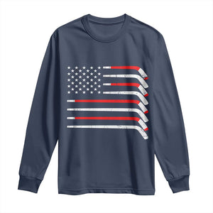 USA Flag Hockey Long Sleeve Shirt Patriotic Hockey Stick American Flags TS02 Navy Print Your Wear