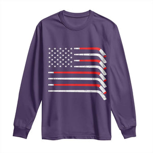 USA Flag Hockey Long Sleeve Shirt Patriotic Hockey Stick American Flags TS02 Purple Print Your Wear