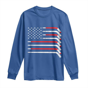 USA Flag Hockey Long Sleeve Shirt Patriotic Hockey Stick American Flags TS02 Royal Blue Print Your Wear