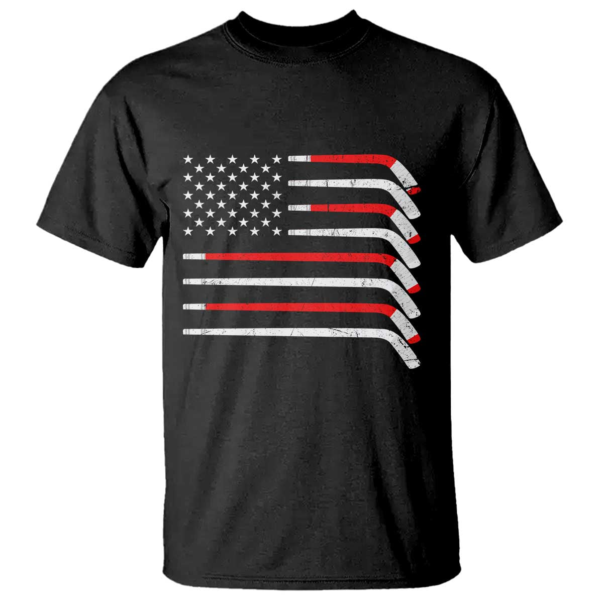 USA Flag Hockey T Shirt - Patriotic Hockey Stick American Flag Pride Tee TS02 Black Print Your Wear