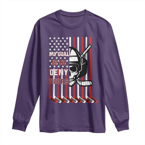 USA Flag Hockey Long Sleeve Shirt Skull Player My Goal Is To Deny Yours TS02 Purple Print Your Wear