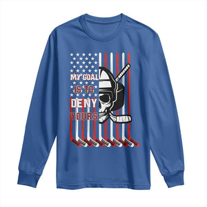 USA Flag Hockey Long Sleeve Shirt Skull Player My Goal Is To Deny Yours TS02 Royal Blue Print Your Wear