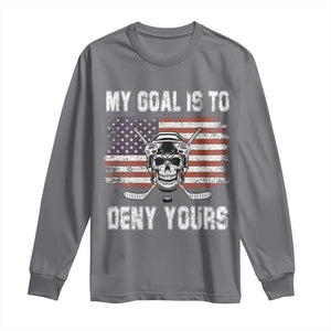 USA Flag Hockey Skull Long Sleeve Shirt My Goal Is To Deny Yours TS02 Charcoal Print Your Wear