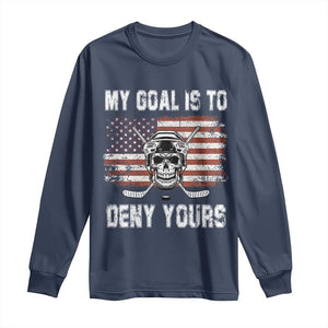 USA Flag Hockey Skull Long Sleeve Shirt My Goal Is To Deny Yours TS02 Navy Print Your Wear