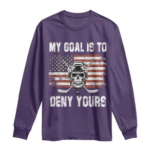 USA Flag Hockey Skull Long Sleeve Shirt My Goal Is To Deny Yours TS02 Purple Print Your Wear