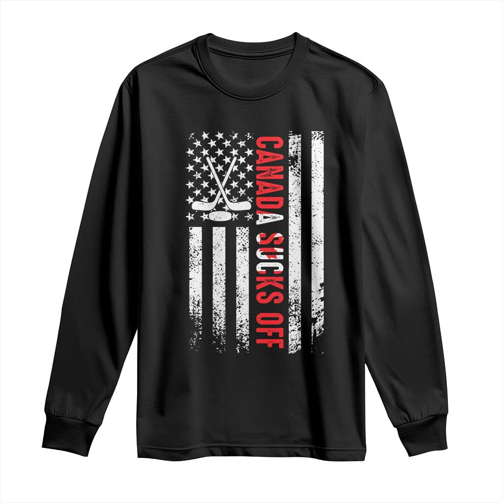 USA Flag Hockey Long Sleeve Shirt Funny Canada Sucks US EH American Flag TS02 Black Print Your Wear