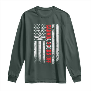 USA Flag Hockey Long Sleeve Shirt Funny Canada Sucks US EH American Flag TS02 Dark Forest Green Print Your Wear