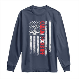 USA Flag Hockey Long Sleeve Shirt Funny Canada Sucks US EH American Flag TS02 Navy Print Your Wear