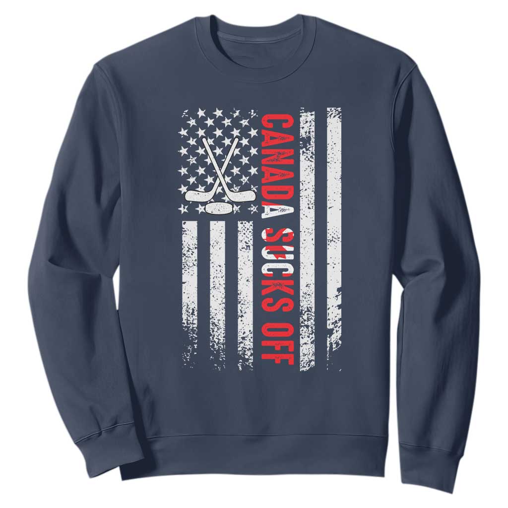 USA Flag Hockey Sweatshirt Funny Canada Sucks US EH American Flag TS02 Navy Print Your Wear