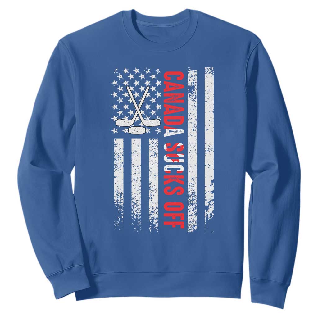 USA Flag Hockey Sweatshirt Funny Canada Sucks US EH American Flag TS02 Royal Blue Print Your Wear
