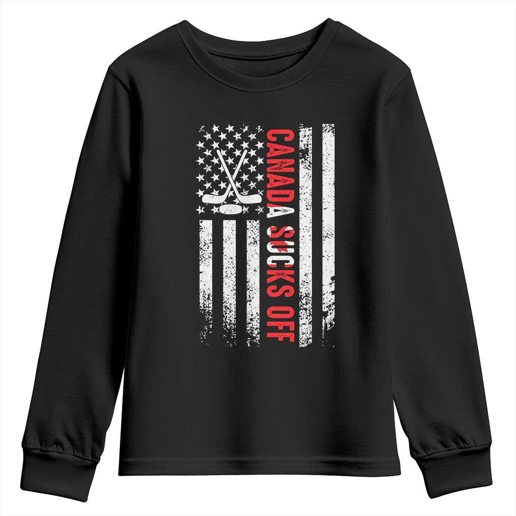 USA Flag Hockey Youth Sweatshirt Funny Canada Sucks US EH American Flag TS02 Black Print Your Wear