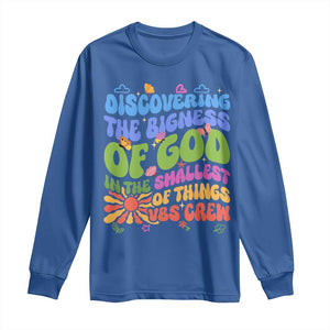 VBS 2025 Long Sleeve Shirt Discovering The Bigness Of God In The Smallest Of Things Retro Groovy TS02 Royal Blue Print Your Wear