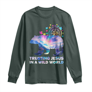 VBS 2025 Adventure Bear Long Sleeve Shirt Trusting Jesus In A Wild World Northen Lights TS02 Dark Forest Green Print Your Wear