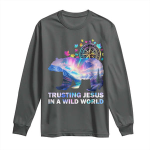 VBS 2025 Adventure Bear Long Sleeve Shirt Trusting Jesus In A Wild World Northen Lights TS02 Dark Heather Print Your Wear