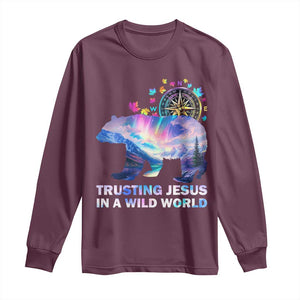 VBS 2025 Adventure Bear Long Sleeve Shirt Trusting Jesus In A Wild World Northen Lights TS02 Maroon Print Your Wear