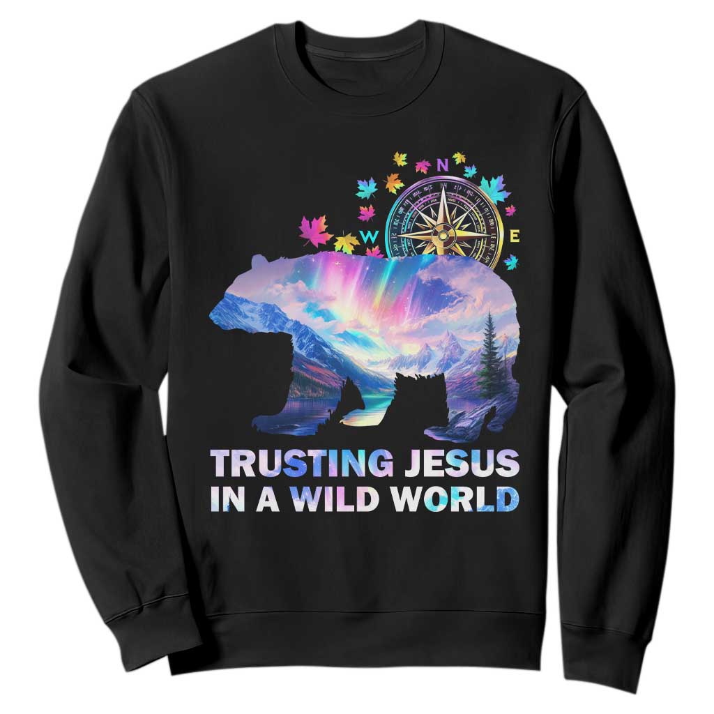 VBS 2025 Adventure Bear Sweatshirt Trusting Jesus In A Wild World Northen Lights TS02 Black Print Your Wear