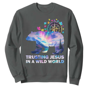 VBS 2025 Adventure Bear Sweatshirt Trusting Jesus In A Wild World Northen Lights TS02 Dark Heather Print Your Wear