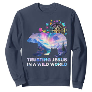 VBS 2025 Adventure Bear Sweatshirt Trusting Jesus In A Wild World Northen Lights TS02 Navy Print Your Wear
