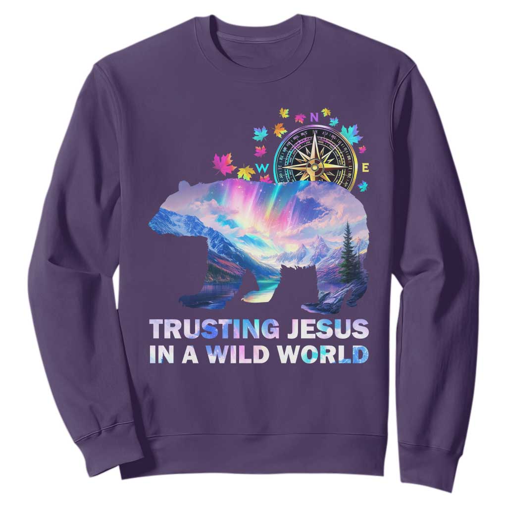 VBS 2025 Adventure Bear Sweatshirt Trusting Jesus In A Wild World Northen Lights TS02 Purple Print Your Wear