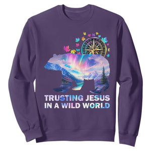 VBS 2025 Adventure Bear Sweatshirt Trusting Jesus In A Wild World Northen Lights TS02 Purple Print Your Wear
