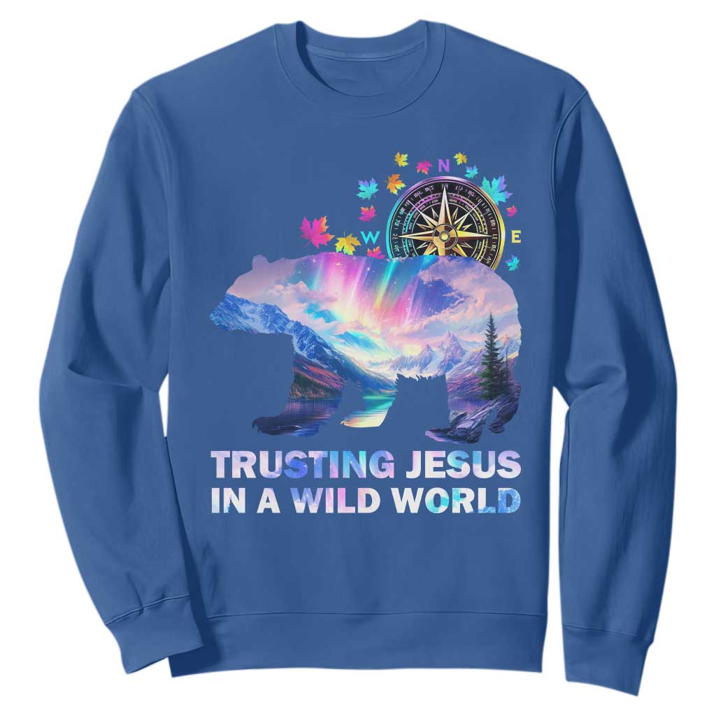 VBS 2025 Adventure Bear Sweatshirt Trusting Jesus In A Wild World Northen Lights TS02 Royal Blue Print Your Wear
