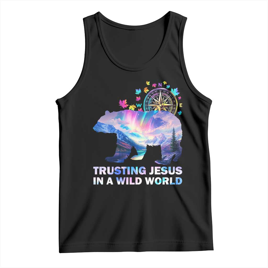 VBS 2025 Adventure Bear Tank Top Trusting Jesus In A Wild World Northen Lights TS02 Black Print Your Wear