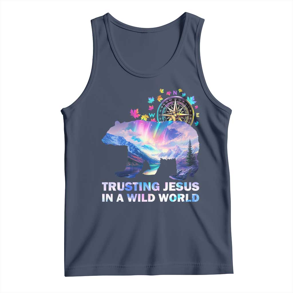 VBS 2025 Adventure Bear Tank Top Trusting Jesus In A Wild World Northen Lights TS02 Navy Print Your Wear