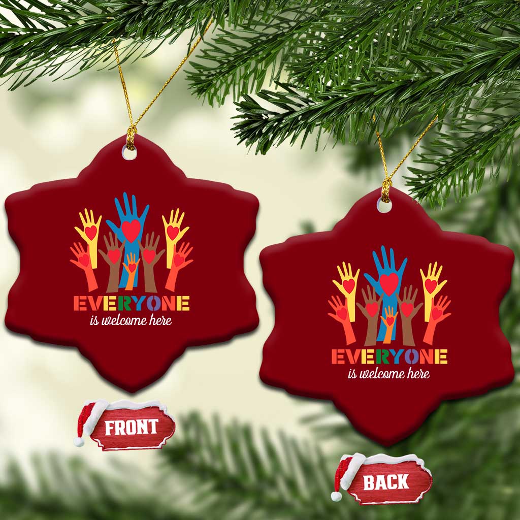 Everyone Is Welcome Here Ceramic Ornament Equality Rainbow Fist Hands TS02 Print Your Wear