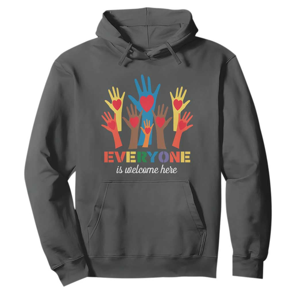 Everyone Is Welcome Here Hoodie Equality Rainbow Fist Hands TS02 Dark Heather Print Your Wear