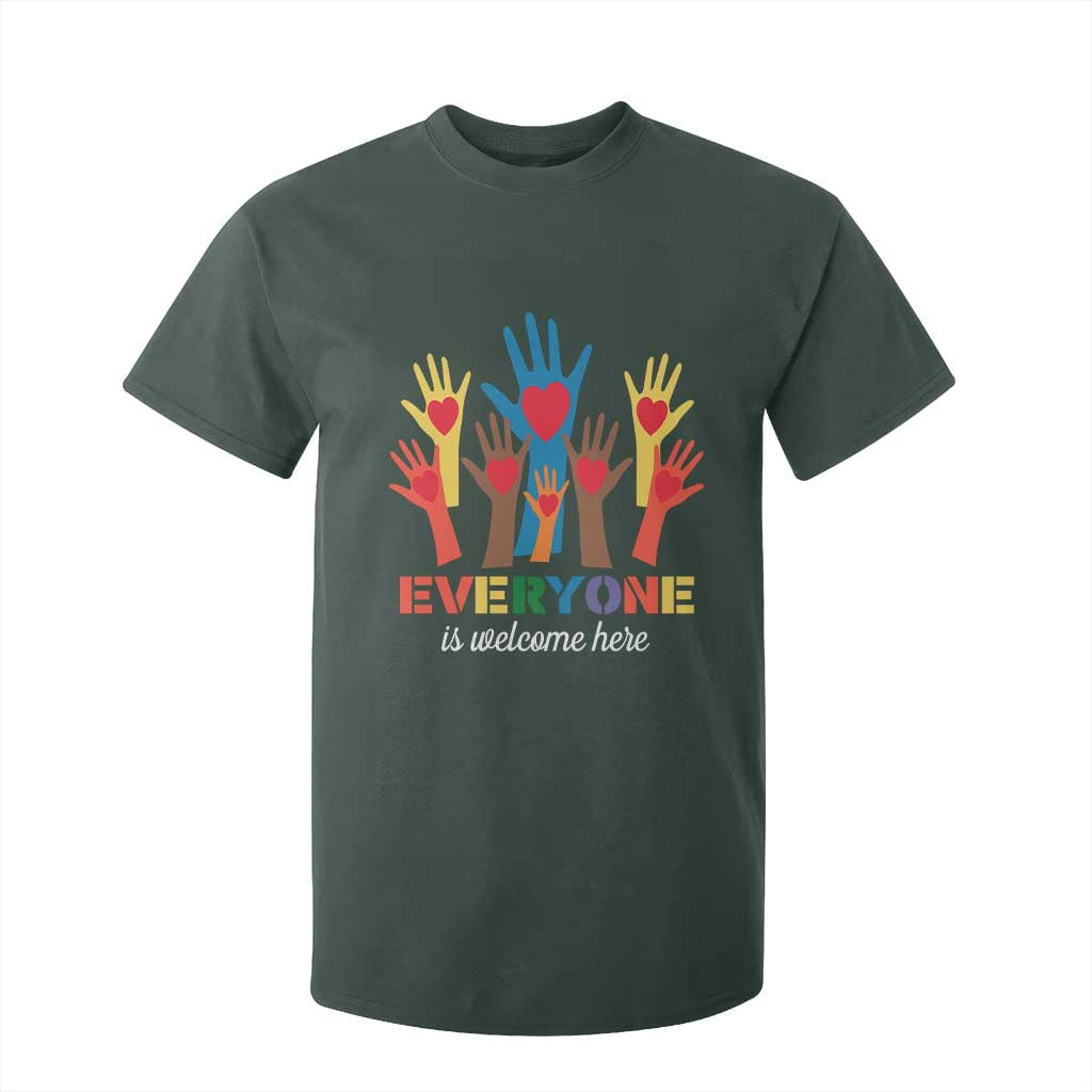 Everyone Is Welcome Here T Shirt For Kid Equality Rainbow Fist Hands TS02 Dark Forest Green Print Your Wear