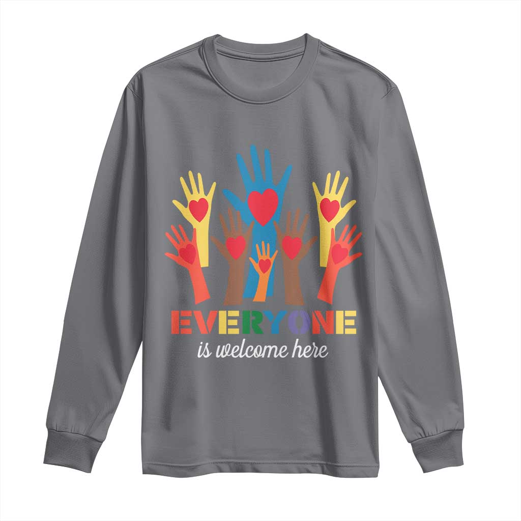 Everyone Is Welcome Here Long Sleeve Shirt Equality Rainbow Fist Hands TS02 Charcoal Print Your Wear