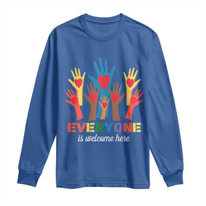 Everyone Is Welcome Here Long Sleeve Shirt Equality Rainbow Fist Hands TS02 Royal Blue Print Your Wear