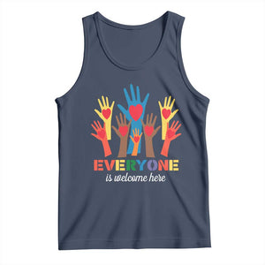 Everyone Is Welcome Here Tank Top Equality Rainbow Fist Hands TS02 Navy Print Your Wear