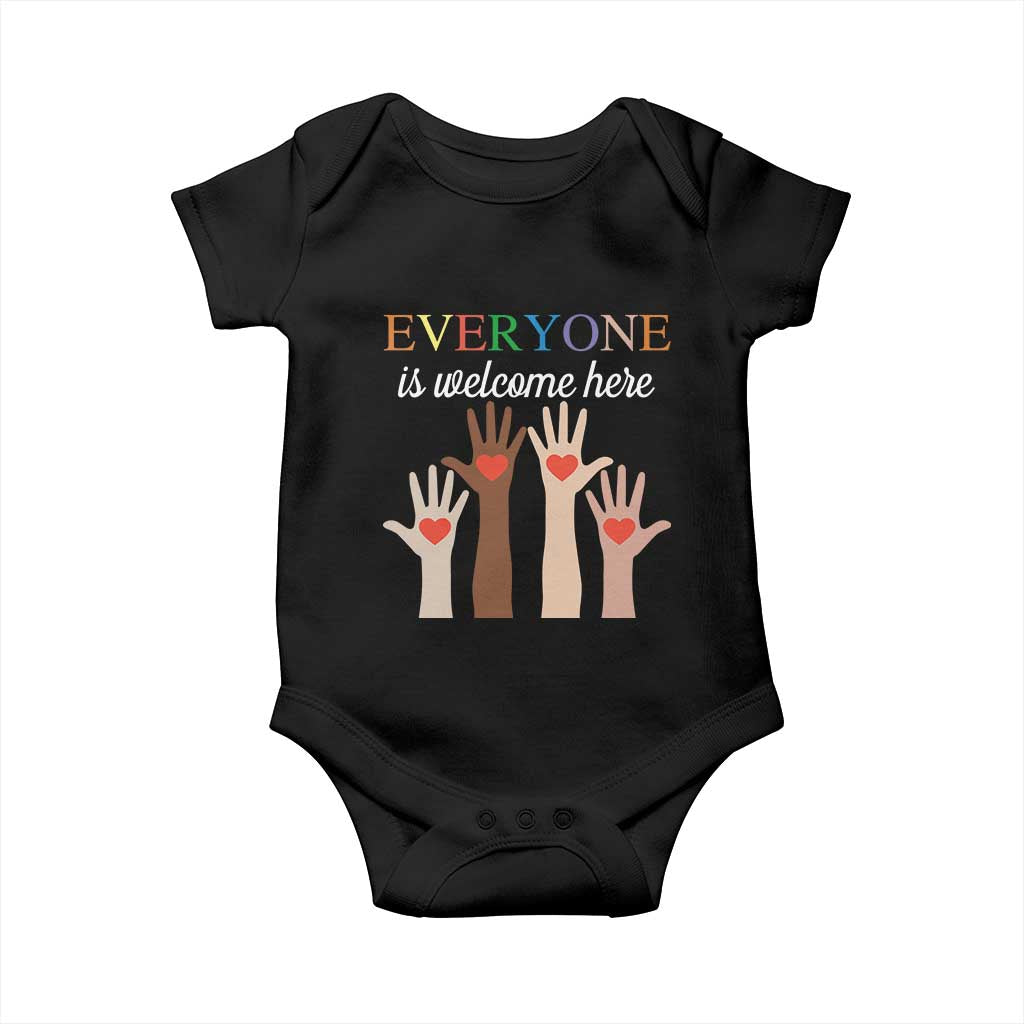 Everyone Is Welcome Here Baby Onesie Equality Fist Hands Hearts TS02 Black Print Your Wear