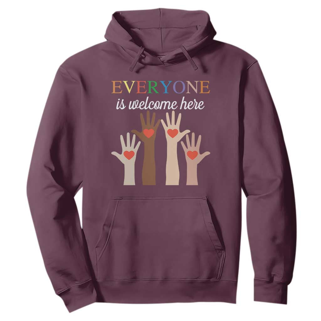 Everyone Is Welcome Here Hoodie Equality Fist Hands Hearts TS02 Maroon Print Your Wear