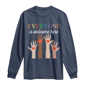 Everyone Is Welcome Here Long Sleeve Shirt Equality Fist Hands Hearts TS02 Navy Print Your Wear