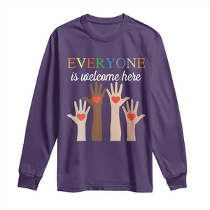 Everyone Is Welcome Here Long Sleeve Shirt Equality Fist Hands Hearts TS02 Purple Print Your Wear