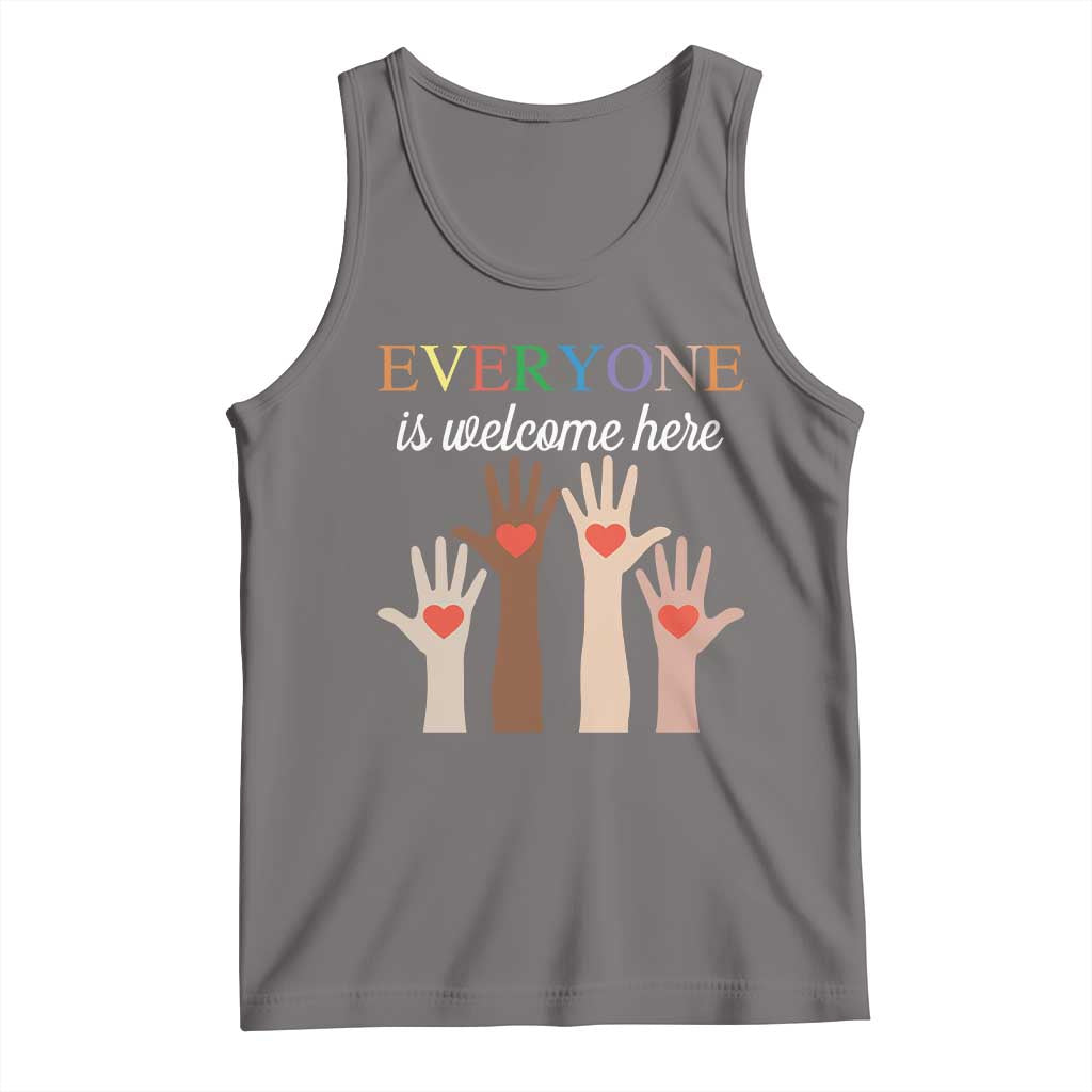 Everyone Is Welcome Here Tank Top Equality Fist Hands Hearts TS02 Deep Heather Print Your Wear