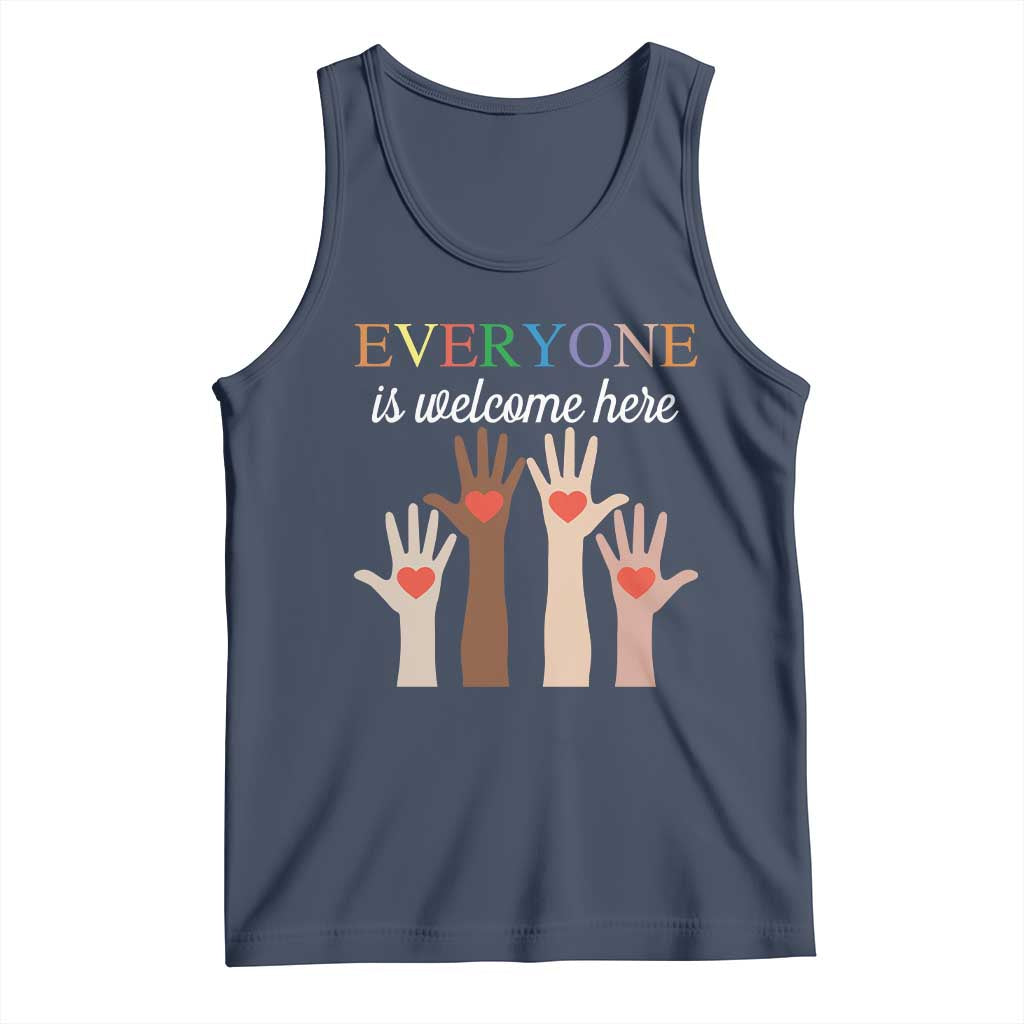 Everyone Is Welcome Here Tank Top Equality Fist Hands Hearts TS02 Navy Print Your Wear