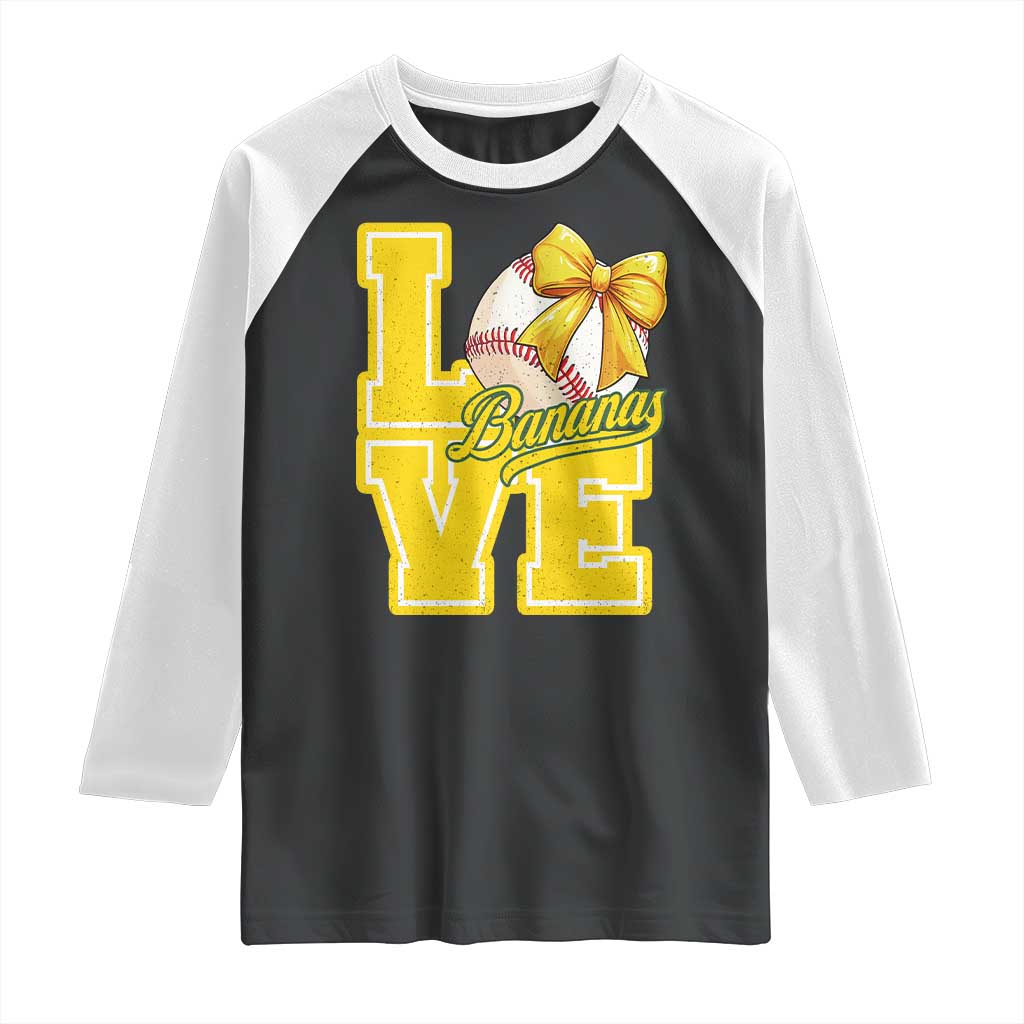 Vintage Banana Coquette Bow Raglan Shirt LOVE Baseball Fan Sport Lover TS02 Black White Print Your Wear