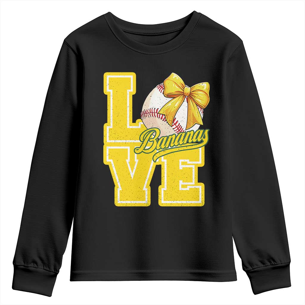 Vintage Banana Coquette Bow Youth Sweatshirt LOVE Baseball Fan Sport Lover TS02 Black Print Your Wear