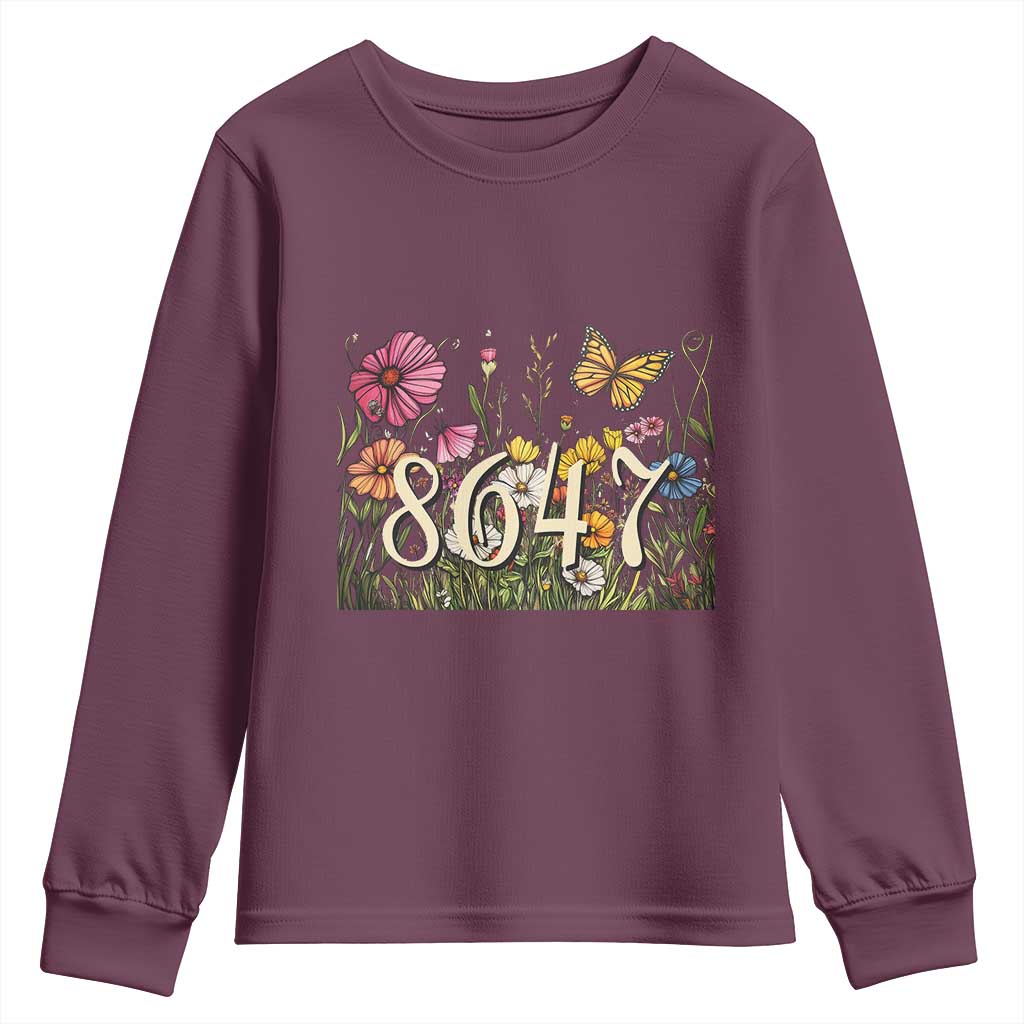 Funny 8647 Subtle Sarcasm Youth Sweatshirt Floral Boho Style TS02 Maroon Print Your Wear