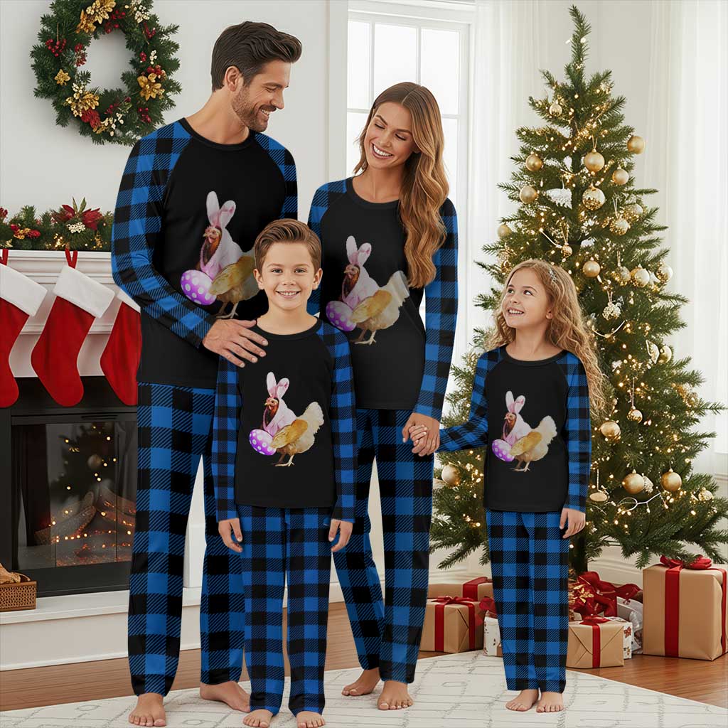 Funny Chicken Bunny Plaid Pajama Set Happy Easter Eggs Farm TS02 Blue Plaid Print Your Wear