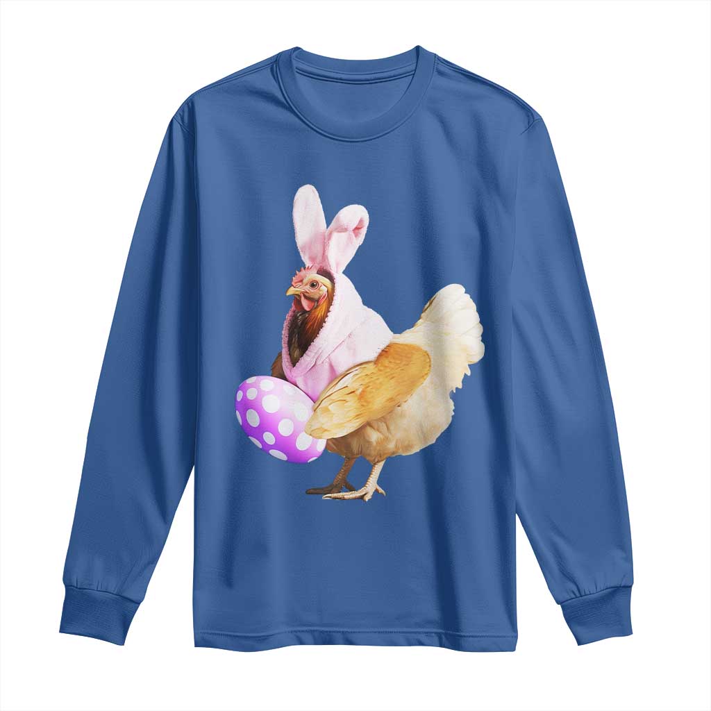 Funny Chicken Bunny Long Sleeve Shirt Happy Easter Eggs Farm TS02 Royal Blue Print Your Wear