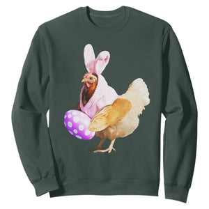 Funny Chicken Bunny Sweatshirt Happy Easter Eggs Farm TS02 Dark Forest Green Print Your Wear